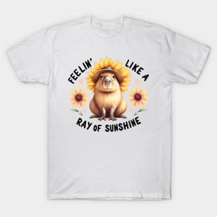 Feelin' Like a Ray of Sunshine Sunflower Capybara T-Shirt